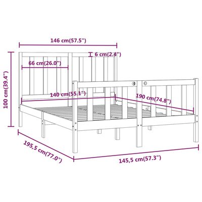 vidaXL Bed Frame without Mattress White 140x190 cm Solid Wood