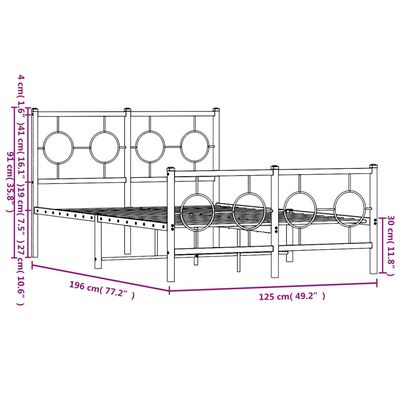 vidaXL Metal Bed Frame without Mattress with Footboard Black 120x190 cm Small Double