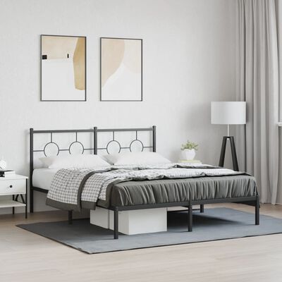 vidaXL Metal Bed Frame without Mattress with Headboard Black 160x200 cm