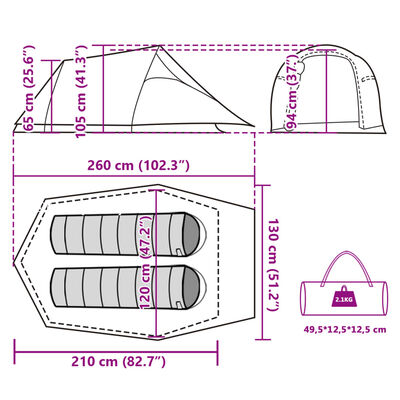 vidaXL Camping Tent Tunnel 2-Person Green Waterproof