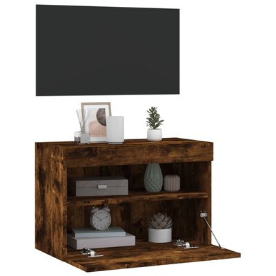 vidaXL TV Wall Cabinet with LED Lights Smoked Oak 60x30x40 cm