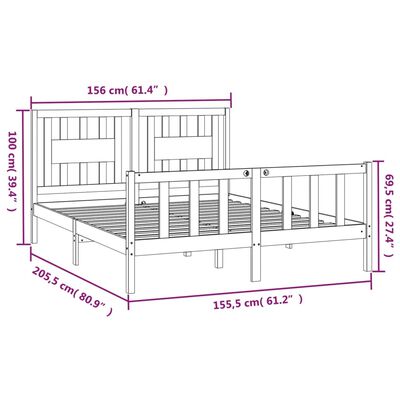 vidaXL Bed Frame without Mattress Solid Wood Pine 150x200 cm King Size