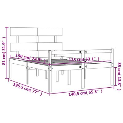 vidaXL Senior Bed without Mattress Grey Double Solid Wood