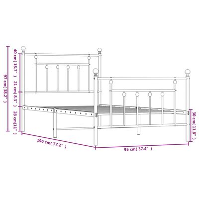 vidaXL Metal Bed Frame without Mattress with Footboard Black 90x190 cm Single