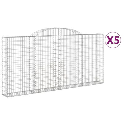 vidaXL Arched Gabion Baskets 5 pcs 300x30x140/160 cm Galvanised Iron