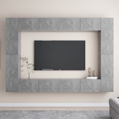 vidaXL 8 Piece TV Cabinet Set Concrete Grey Engineered Wood