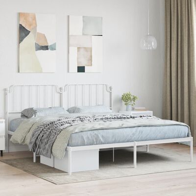 vidaXL Metal Bed Frame without Mattress with Headboard White 180x200 cm Super King