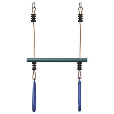 vidaXL Trapeze Bar with Gym Rings for Kids Blue and Dark Green Steel