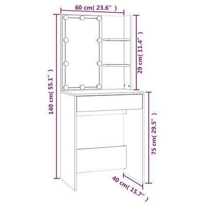 vidaXL Dressing Table Set with LED Sonoma Oak Engineered Wood