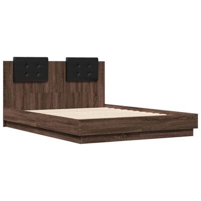 vidaXL Bed Frame with LED without Mattress Brown Oak 120x190 cm Small Double