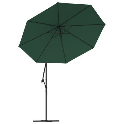 vidaXL Hanging Garden Parasol with LED Lighting 300 cm Green Metal Pole