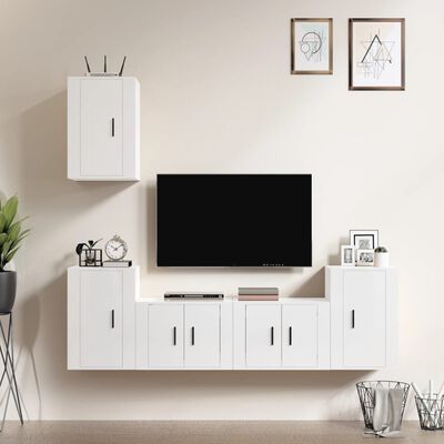 vidaXL 5 Piece TV Cabinet Set High Gloss White Engineered Wood