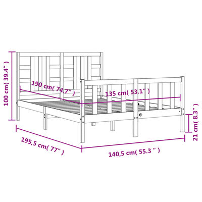 vidaXL Bed Frame without Mattress White Double Solid Wood Pine