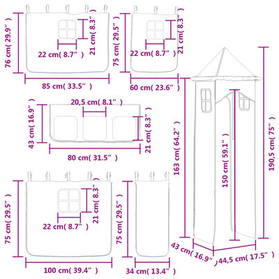 vidaXL Kids' Loft Bed with Tower without Mattress Pink 90x190 cm Single