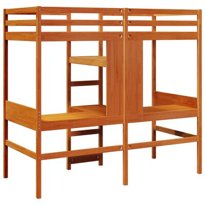 vidaXL Loft Bed Frame without Mattress Wax Brown 75x190cm Solid Wood Pine