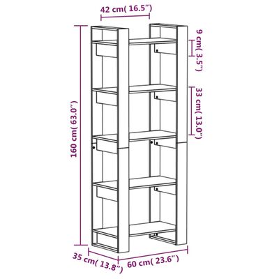 vidaXL Book Cabinet/Room Divider Black 60x35x160 cm Solid Wood