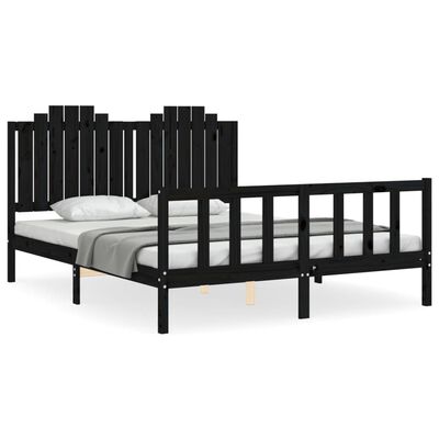 vidaXL Bed Frame without Mattress Black King Size Solid Wood Pine