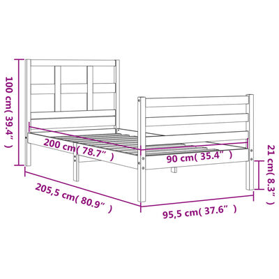 vidaXL Bed Frame without Mattress 90x200 cm Solid Wood