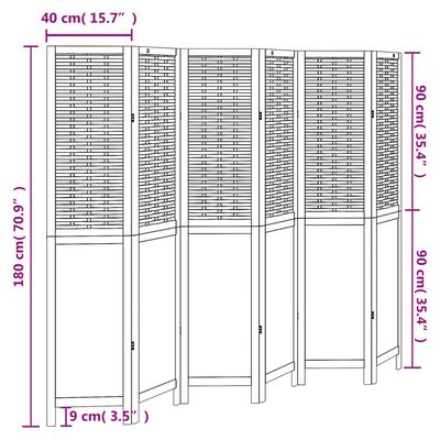 vidaXL Room Divider 6 Panels White Solid Wood Paulownia