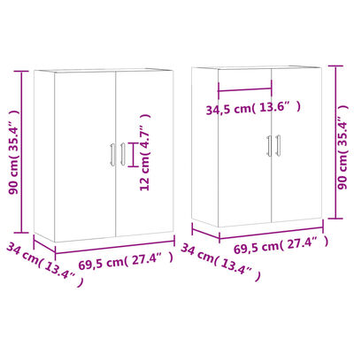 vidaXL Wall Mounted Cabinets 2 pcs Concrete Grey 69.5x34x90 cm