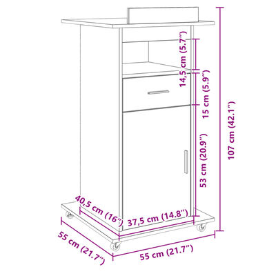 vidaXL Lectern with Wheels & Drawer Concrete Grey 55x55x107 cm Engineered Wood