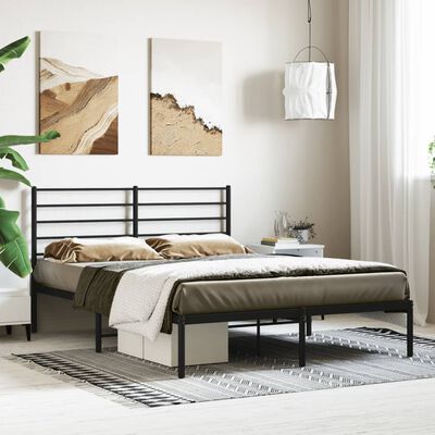 vidaXL Metal Bed Frame without Mattress with Headboard Black 120x200 cm