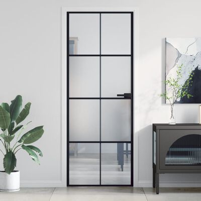 vidaXL Interior Door Slim Black 76x201.5 cm Tempered Glass and Aluminium