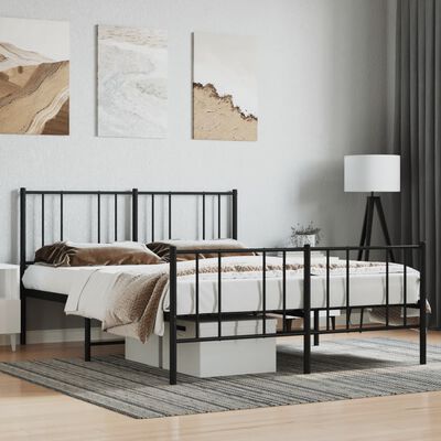 vidaXL Metal Bed Frame without Mattress with Footboard Black 150x200 cm King Size