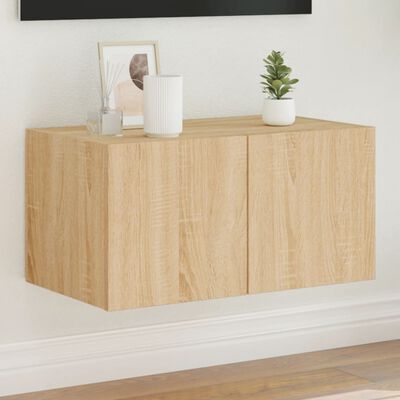 vidaXL TV Wall Cabinet with LED Lights Sonoma Oak 60x35x31 cm