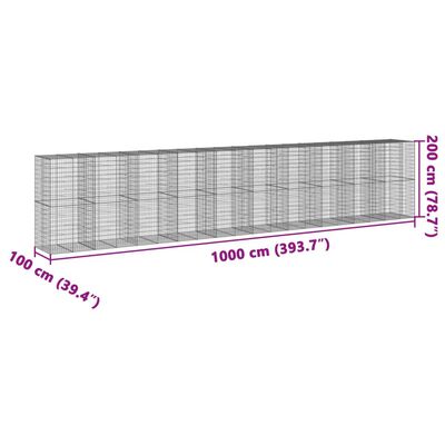 vidaXL Gabion Basket with Cover 1000x100x200 cm Galvanised Iron