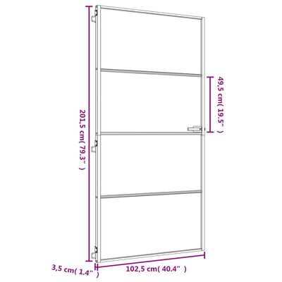 vidaXL Interior Door Slim Golden 102.5x201.5 cm Tempered Glass and Aluminium