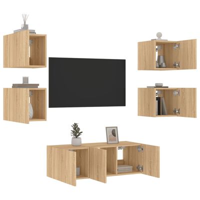 vidaXL 6 Piece TV Wall Units with LED Sonoma Oak Engineered Wood