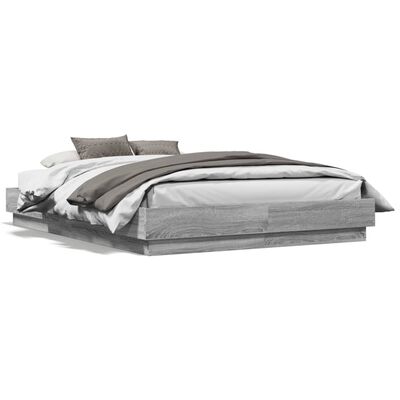 vidaXL Bed Frame with LED without Mattress Grey Sonoma 120x190 cm Small Double