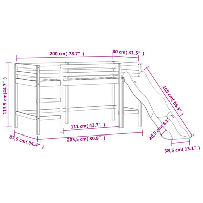 vidaXL Kids' Loft Bed with Tower without Mattress Blue 80x200 cm