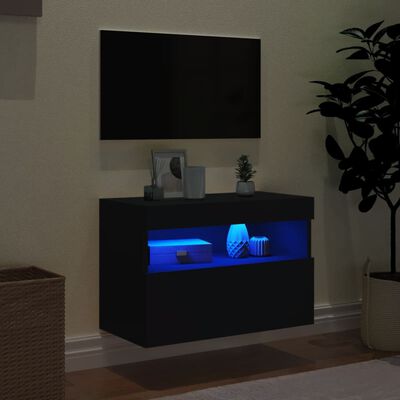 vidaXL TV Wall Cabinet with LED Lights Black 60x30x40 cm