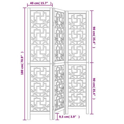 vidaXL Room Divider 3 Panels Brown Solid Wood Paulownia