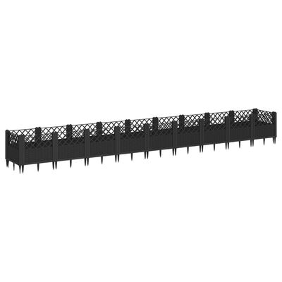 vidaXL Garden Planter with Pegs Black 363.5x43.5x43.5 cm PP