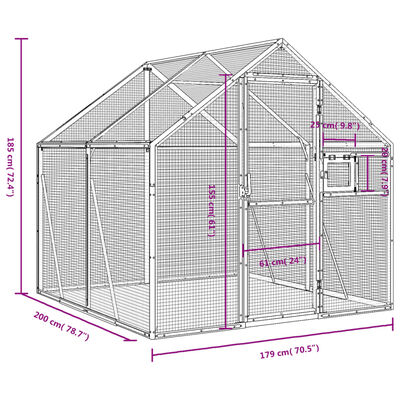 vidaXL Aviary Silver 1.79x2x1.85 m Aluminium