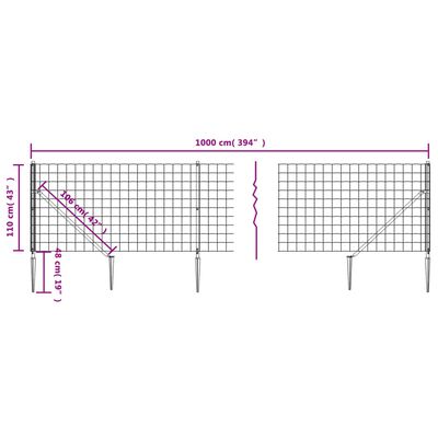 vidaXL Wire Mesh Fence with Spike Anchors Anthracite 1.1x10 m