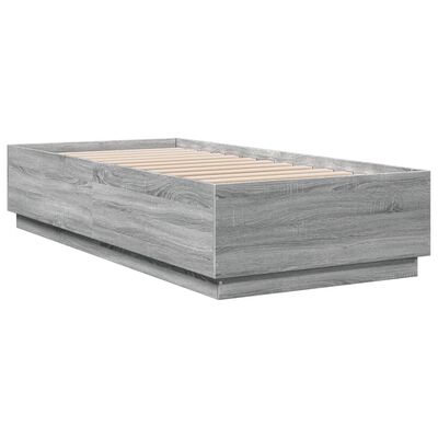 vidaXL Bed Frame with LED Lights Grey Sonoma 100x200 cm Engineered Wood