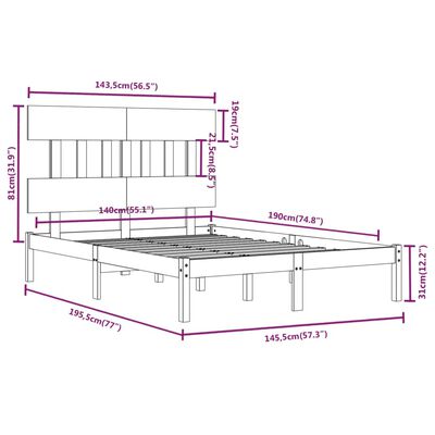 vidaXL Bed Frame without Mattress Black 140x190 cm Solid Wood