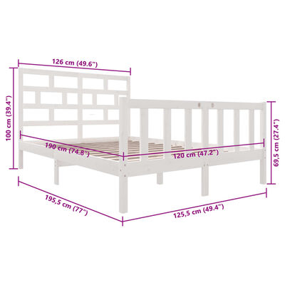 vidaXL Bed Frame without Mattress White Solid Wood 120x200 cm (810078+814185)