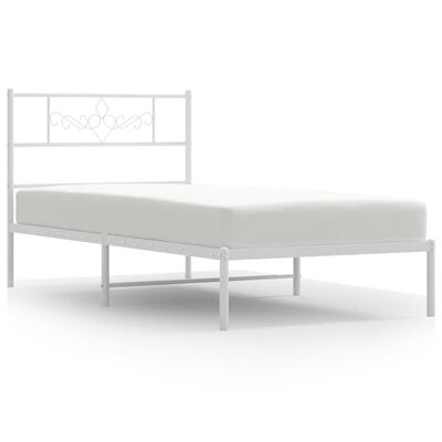 vidaXL Metal Bed Frame without Mattress with Headboard White 107x203 cm