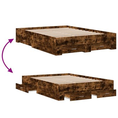 vidaXL Bed Frame with Drawers without Mattress Smoked Oak 140x190 cm