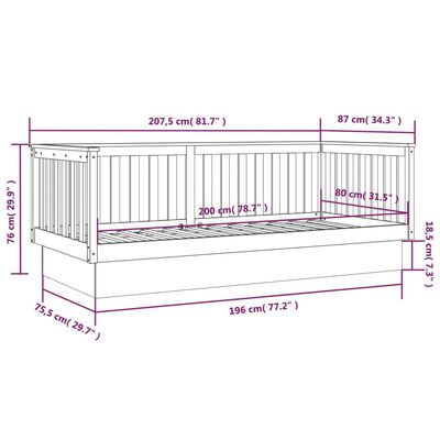 vidaXL Day Bed without Mattress Grey 80x200 cm Solid Wood Pine