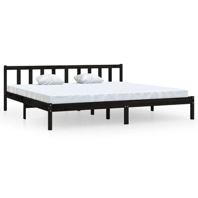 vidaXL Bed Frame without Mattress Black Solid Wood Super King Size