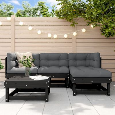 vidaXL 5 Piece Garden Lounge Set Black Solid Wood Pine