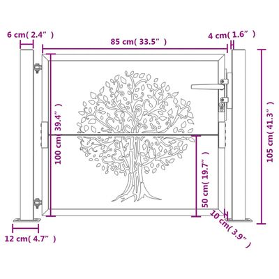 vidaXL Garden Gate 105x105 cm Corten Steel Tree Design