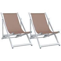 vidaXL Folding Beach Chairs 2 pcs Brown Aluminium and Textilene