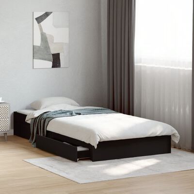 vidaXL Bed Frame with Drawers without Mattress Black 75x190 cm Small Single